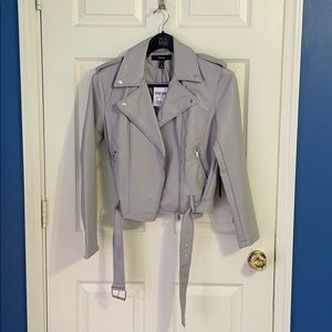 Grey Faux Leather Moto Jacket